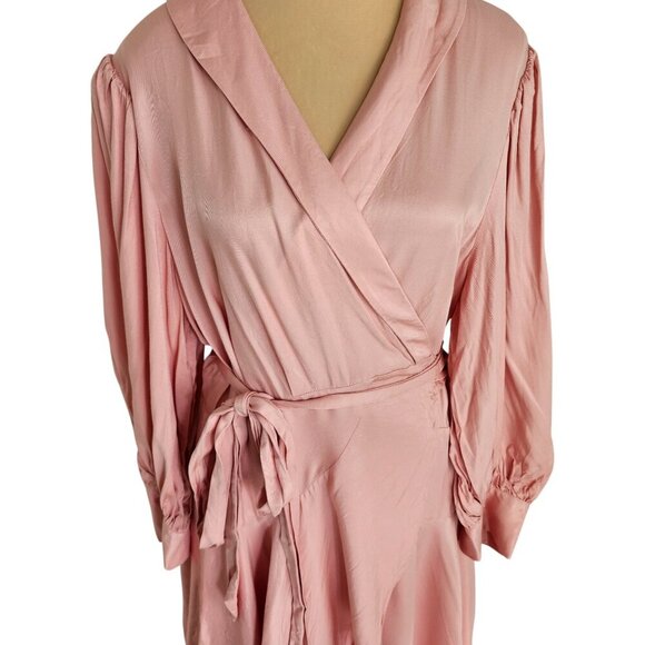 Hudson North Light Pink Ruffle Tie Waist Wrap Dress Puff Sleeve Sz XL - Picture 2 of 9